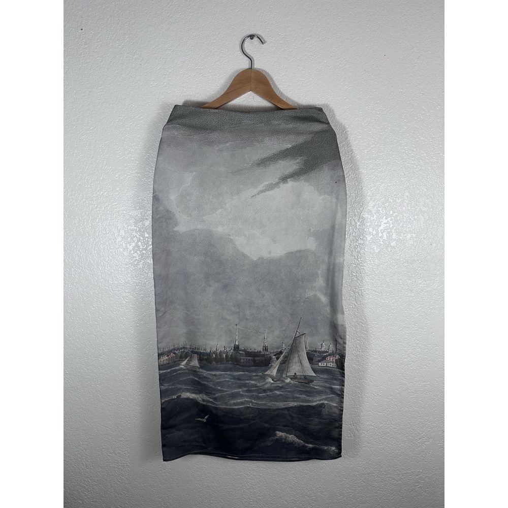 The Met PacSun Scenic Sailboat Ocean Print Midi Maxi Skirt Womens Small